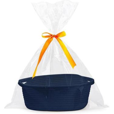 Imagem de Cesta de Presentes e Decorativa Oval Easy Decor em Corda 8,6L, Azul