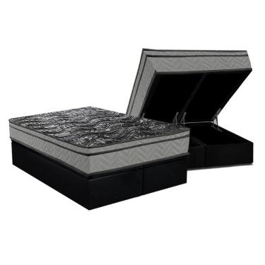 Imagem de Cama Box Baú Queen: Colchão Ortopédico Paropas D28 Conforto Ultra Firme + Base Crc Suede Black (158x198)