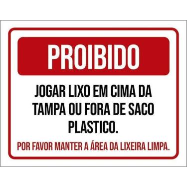 Imagem de Kit 10 Placa Acm Jogar Lixo Tampa Fora Saco Plástico 18X23 - Sinalizo