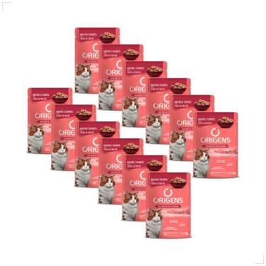 Imagem de Kit 12 Ração Sachê Origens Gato Adulto Filhote Castrados 85g, Carne/ A
