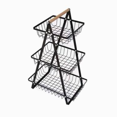 Imagem de Fruteira Metal 3 Andares com Alça de Madeira  Preta - TOP RIO