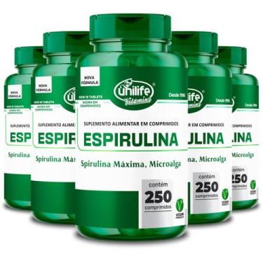 Imagem de Kit 5 Espirulina Unilife 250 Comprimidos 1000mg