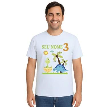 Imagem de Camiseta Dinossauros Aniversário Estampa Personalizada - Use P4, Branc