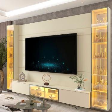 Imagem de Estante para Tv 84 Polegadas 217,6cmx293cm com Porta Reflecta Led 100% Mdf Luminare Off White/Off White