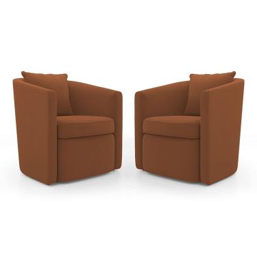Imagem de Kit 02 Poltronas Decorativas Sala de Estar Aimê Veludo Terracota - Abmaza