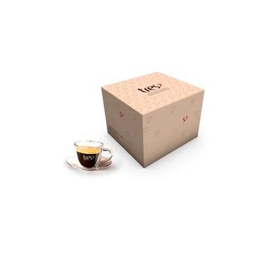 Imagem de Xícara de Vidro com Pires Formato Coração 50ML Com Embalagem Individual TRES 3 Corações