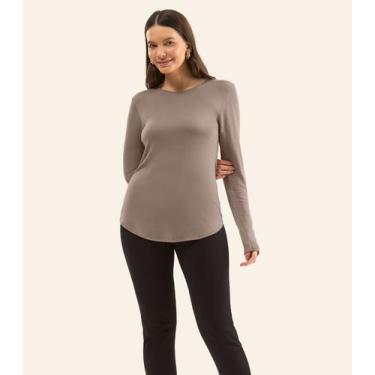 Imagem de Blusa Feminina Manga Longa Visco Tricot Rovitex Marrom, M, Marrom