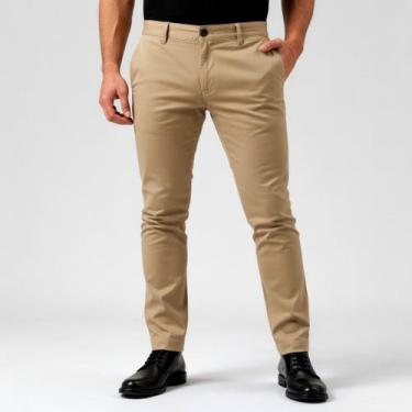 Imagem de Calça de Sarja Social Masculina Bolso Embutido Slim Fit com Lycra Espo