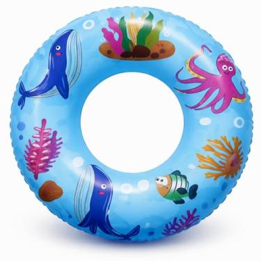 Imagem de Boia Infantil Redonda 3+ para Piscina e Praia | Inflável Segura para Crianças | Estampas Divertidas | Verão e Lazer (Fundo do Mar Azul)