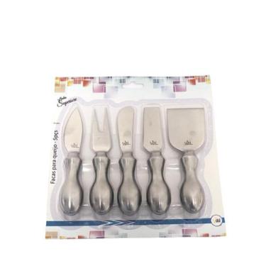 Imagem de Jogo Para Cortar Queijo Garfo Espátula Faca Inox 5 Pçs  - Moveis Uteis