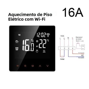 Imagem de Termostato Inteligente WiFi 16A Para Aquecimento De Piso Elétrico E 3A