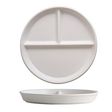 Imagem de OnePine Prato de porcelana com 3 compartimentos, pratos de jantar redondos pratos de dieta, bandeja de jantar dividida para crianças e perder peso (branco)