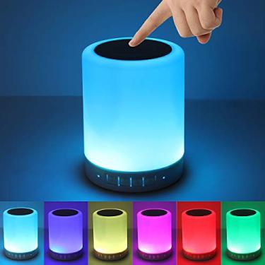 Imagem de Alto-falante Bluetooth bege para a noite, alto-falantes Bluetooth sem fio portáteis, luz LED de descoloração de toque inteligente, alto-falantes externos Bluetooth, melhores presentes