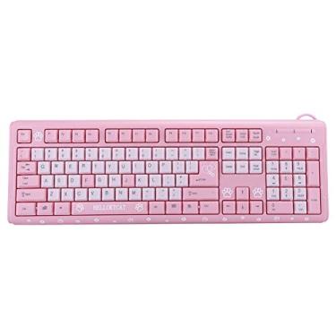 Imagem de Teclado de 104 teclas USB com fio ultrafino lindo desenho silencioso teclado para home office Laptop computador universal para notebook, jogos, casa, escritório (rosa)