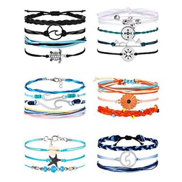 Imagem de Hicarer 21 pulseiras de surfista onduladas do oceano ajustável à prova d'água feita à mão pulseira da amizade joia feminina, 7 Inch, cera e cordões