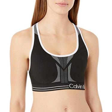 Imagem de Calvin Klein Performance Sutiã esportivo feminino reversível de impacto médio (tamanho padrão e grande), Preto/branco, P