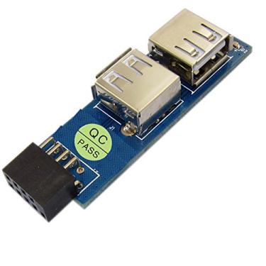 Imagem de JIUWU Conector de pino fêmea USB 2.0 de 9 pinos para adaptador de porta USB 2.0 dupla tipo T