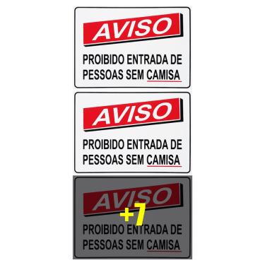Imagem de Combo 10 Placas De Sinalização Aviso Proibido Entrada De Pessoas Sem Camisa 30x20 Acesso - P-37 F9e