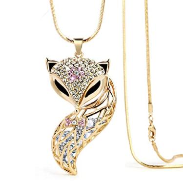 Imagem de Colar de fada de raposa corrente de clavícula colar de casal joias modernas prata esterlina 925 bonito colar pingente de raposa Wispy Fox (ouro)