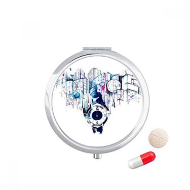 Imagem de Relógio de construção moderno da cidade em aquarela, caixa de armazenamento de remédios