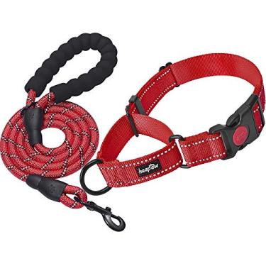 Imagem de Coleira para cachorro Haapaw 2 pacotes com coleiras refletoras de liberação rápida para cães pequenos, médios e grandeshaapaw collar+leash, L neck 17"-21" vermelho