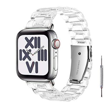 Imagem de PROATL Pulseira de resina transparente compatível com pulseira Apple Watch de 38 mm, 40 mm, 42 mm, 44 mm, com fivela de aço inoxidável, pulseira de substituição moderna para Apple