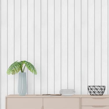Imagem de Papel de Parede Ripado Branco Para Quarto Para Sala Adesivo Lavável