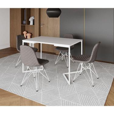 Imagem de Mesa Jantar Industrial Retangular Base V 120x75cm Branca com 4 Cadeiras Estofadas Grafite Aço Branco
