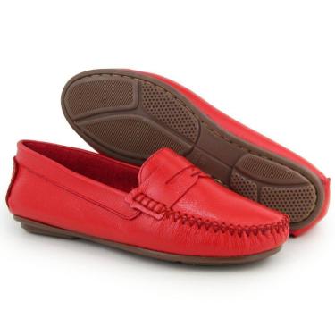 Imagem de Mocassim Feminino Couro Casual Confortável Liso Solado Reto