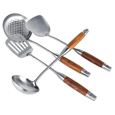 Imagem de Kit de espátula, 4 peças/conjunto de utensílios de cozinha anti-escaldantes com cabo de pau-rosa para casa para cozinha para restaurante