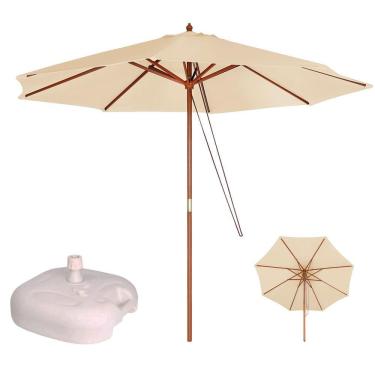 Imagem de Ombrelone Madeira Guarda Sol 2,4 Metros Sombreiro Piscina Jardim Bege Com Base Plástica Branca - Mor