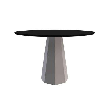 Imagem de mesa de jantar redonda com tampo de vidro isis preta e off white 135 cm