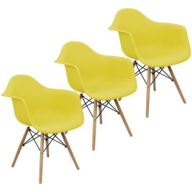 Imagem de Kit 3 Cadeiras Charles Eames Eiffel Com Braço Amarela - Lianto Decor