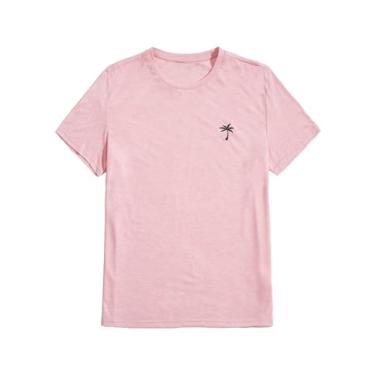 Imagem de SOLY HUX Camisetas masculinas de verão com estampa de manga curta casual, Rosa claro tropical, G