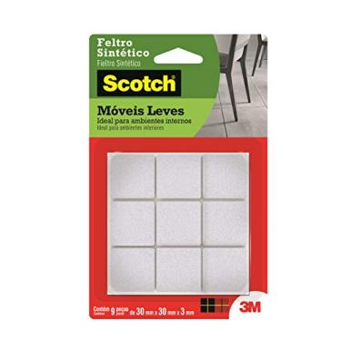 Imagem de 3M, Feltro Sintético Adesivo para Móveis Leves Scotch, Quadrado, Branco, Grande, 9 Unidades