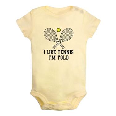 Imagem de iDzn Macaquinho infantil unissex I Like Tennis I'm Told, para recém-nascidos, macacão infantil com estampa de algodão, Amarelo tipo 2, 18-24 Months