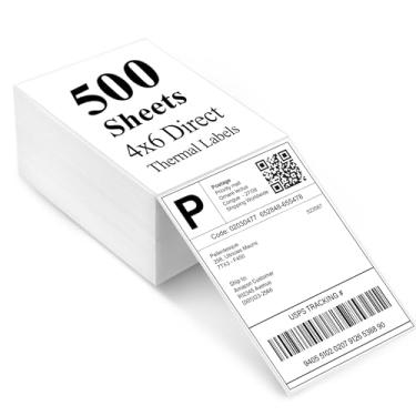 Imagem de Etiquetas térmicas diretas LotFancy de 10 x 15 cm Brancas perfuradas, Branco, Fanfold 1 Stack 500 Labels