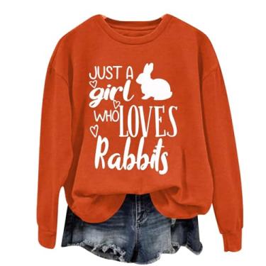 Imagem de Camiseta feminina PKDong Easter Day Just A Girl Who Loves Rabbits estampada casual fofa coelhinho da Páscoa blusa solta, Laranja, GG