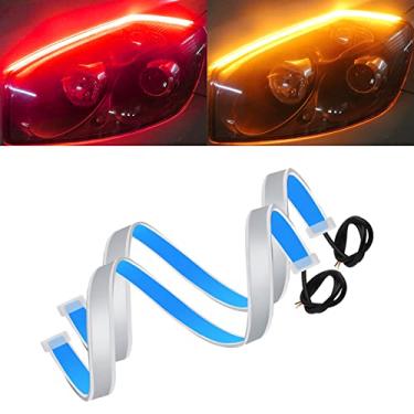 Imagem de Qasim Luzes diurnas vermelhas e amarelas de LED de 30,5 cm guia de seta sequencial de fluxo automático Faixa de LED para montagem de faróis de carro acessórios para motocicleta, pacote com 2