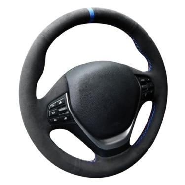 Imagem de Alfanxi Costura à mão Italy Alcantara Capa para volante de carro para BMW ActiveHybrid 3 Baseries (Alcantara preta + faixa azul)