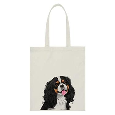 Imagem de WIRESTER Bolsa de lona para mulheres e meninas, bolsa de praia, bolsa de compras de supermercado, bolsa de ombro, bolsa de viagem - cachorro fofo, Cão Cavalier King Charles Spaniel Tricolor fofo,