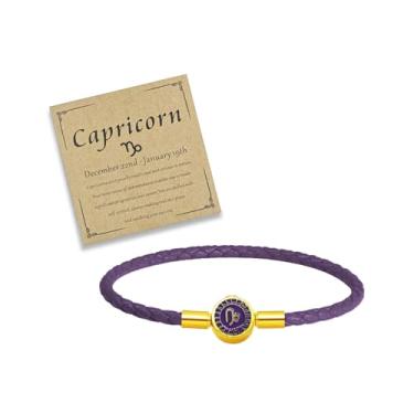 Imagem de Aktully Pulseira de signos do zodíaco com 12 constelações de couro, 12 cores, pulseira de constelação, pulseira de guardião do zodíaco, presente de aniversário para mulheres e homens, corda, Sem