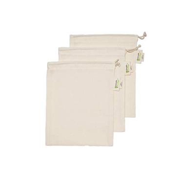 Imagem de Simple Ecology Sacos reutilizáveis de compras e armazenamento de produtos de mercearia, musselina de algodão orgânico, pacote pequeno com 3