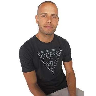 Imagem de Camiseta Guess Masculina Logo Vazado Duplo Preta-Masculino