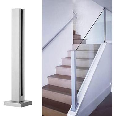 Imagem de Poste de corrimão de deck prateado para vidro/plástico/painel de madeira 10/12 mm, poste de balaustrada de vidro de aço inoxidável para varanda/escadas de corredor/loft de plataforma externa