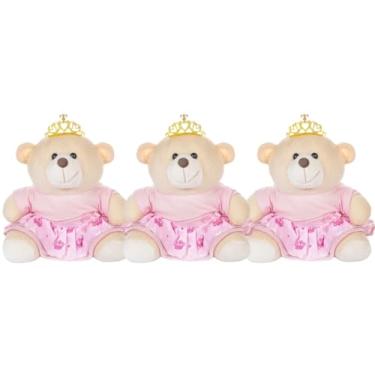 Imagem de Trio De Ursos 18cm Para Nicho Decoração Menina Princesa Coroa Rosa Bebê Baby Decoração Quarto Festa Pelúcia Presente