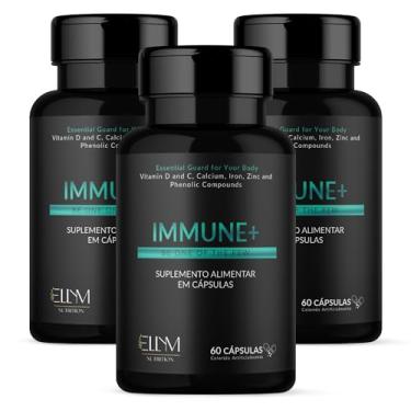 Imagem de Immune+ Complexo Vitaminico para Imunidade ELLYM NUTRITION 180 Cápsulas Vitamina C, Vitamina D, Zinco, Ferro, Calcio e Propolis Multivitaminico