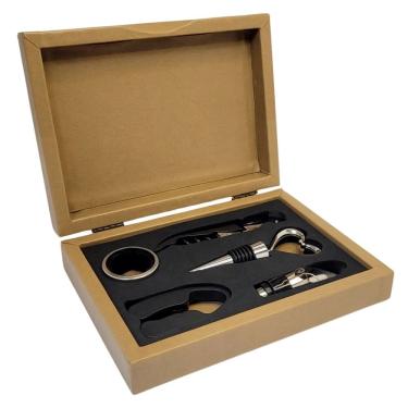Imagem de Kit Acessórios Para Vinho 5 Peças com Caixa de Madeira Gift