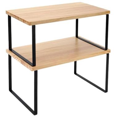 Imagem de Bamber Organizador de prateleira de armário grande de madeira maciça para armazenamento de armário de cozinha, bancada, 41,5 x 25,5 cm, conjunto de 2