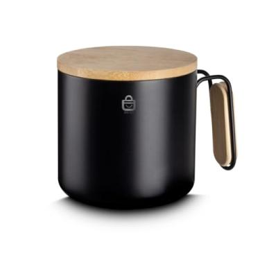 Imagem de Copo Caneca Térmica Inox A Vácuo 380 ML Com Alça Para Café Chá Chocolate Tampa Bambu SHOP ZIN.GO (Preto)